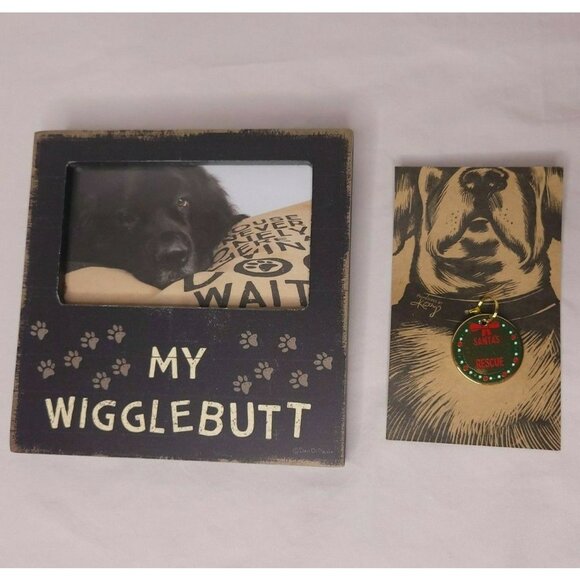 Dog Lover's Gift Set My Wigglebutt Frame & Santa's Favorite Rescue Collar Charm - Picture 1 of 3